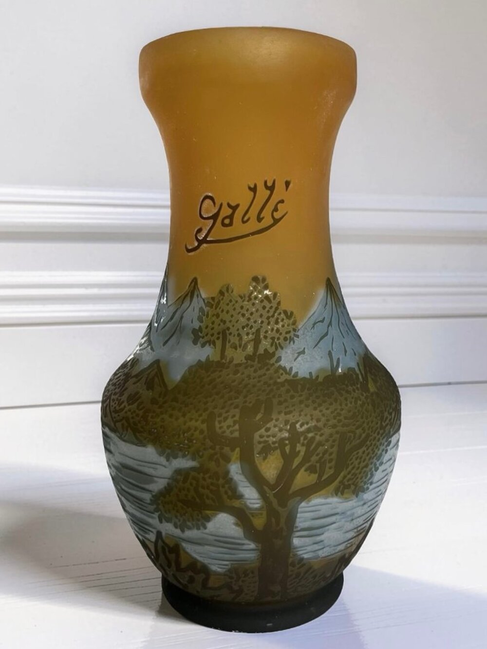 Galle' Style Cameo Art Glass Vase - Reproduction Vase w/ Mountain Scene